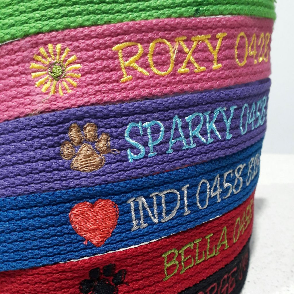 Embroidered Dog Collars. Custom Dog Collars. Personalised dog collars