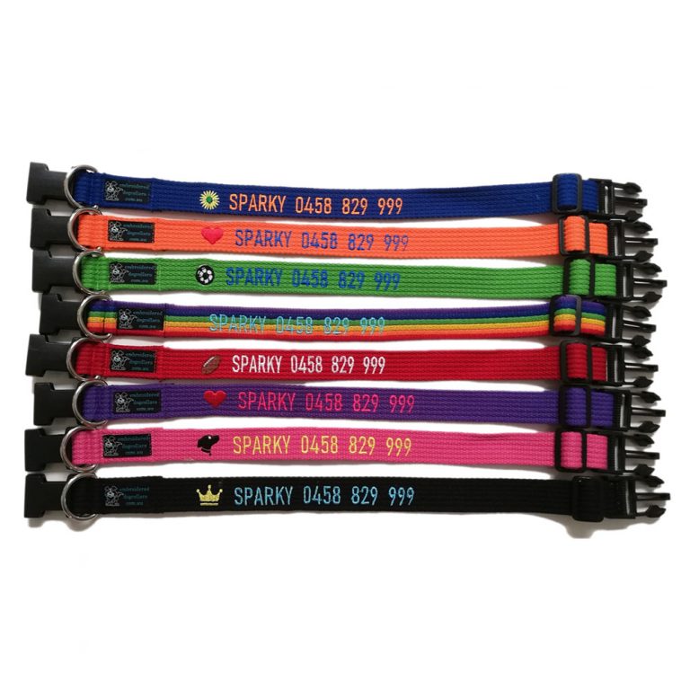 Embroidered Dog Collars. Custom Dog Collars. Personalised dog collars